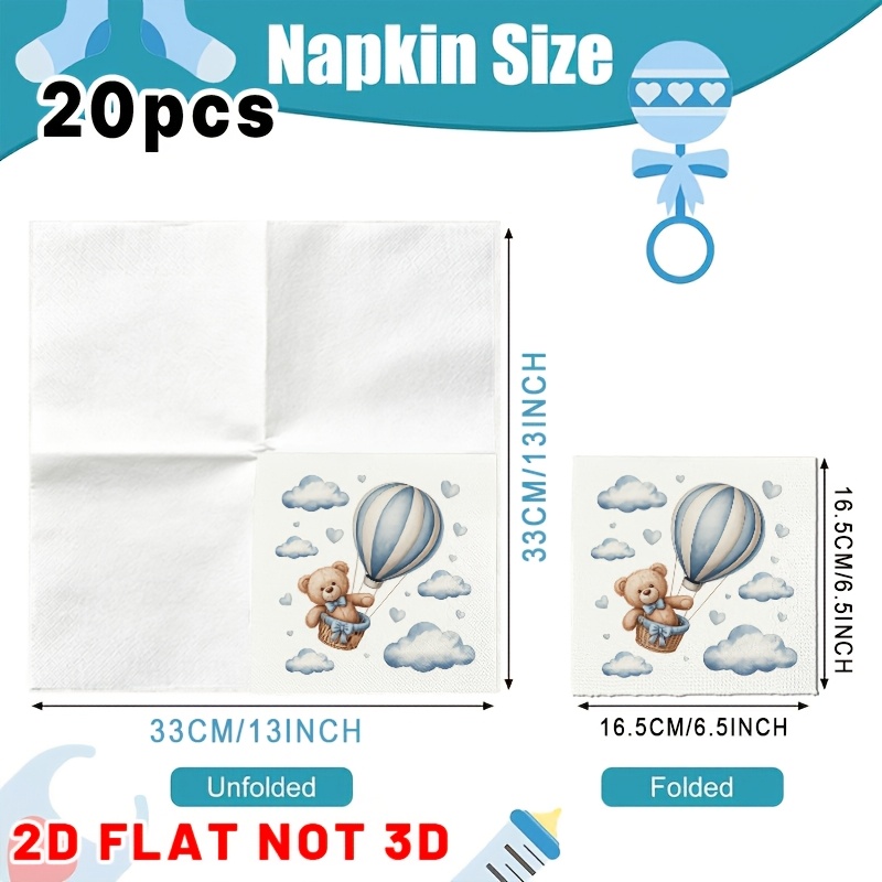 TEMU Lot de 20 serviettes en papier de soie avec en peluche, montgolfière et - Serviettes à main décoratives mignonnes pour invités pour mariage,