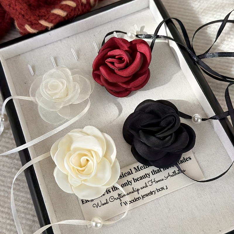 TEMU 4 vintage élégants avec fleurs de rose, 4 pièces, alliage parfait, design avec ruban et détails floraux, parfaits pour , les fêtes et