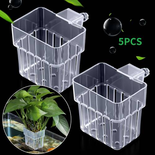 5pcs hydroponic growing kits and systems transparent topped hanging aquarium plant holders aquarium planting cups with hook and knob fastenings suitable for hydroponic plant and aquatic landscape decoration in fish tanks