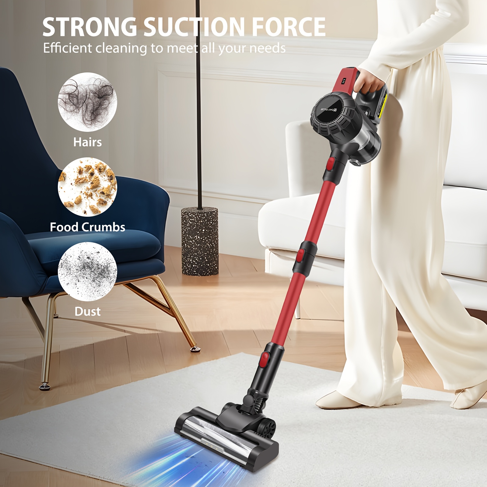 550W 45KPA Cordless Vacuum Cleaner 3 IN 1, Cordless Upright Handheld Stick Vacuum With 2pcs Rechargeable Lithium, LED Display, Lightweight Self-Standing Vacuum, Lightweight Vacuums Handheld Vacuum Cleaners For Pet Hair/Carpets/Floor