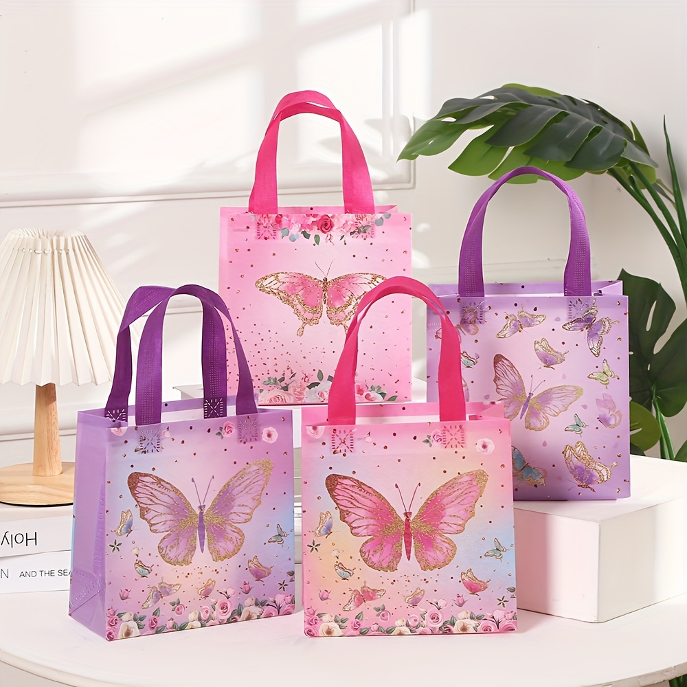 

8pcs, 20*20*9cm Multi Style Gift Tote Bag, Butterfly Printed Shopping Bag, Office Supplies Gift Packaging Bag, Party Favors, Small Business Supplies Shopping Bag, Wedding Birthday Party Gift Bag