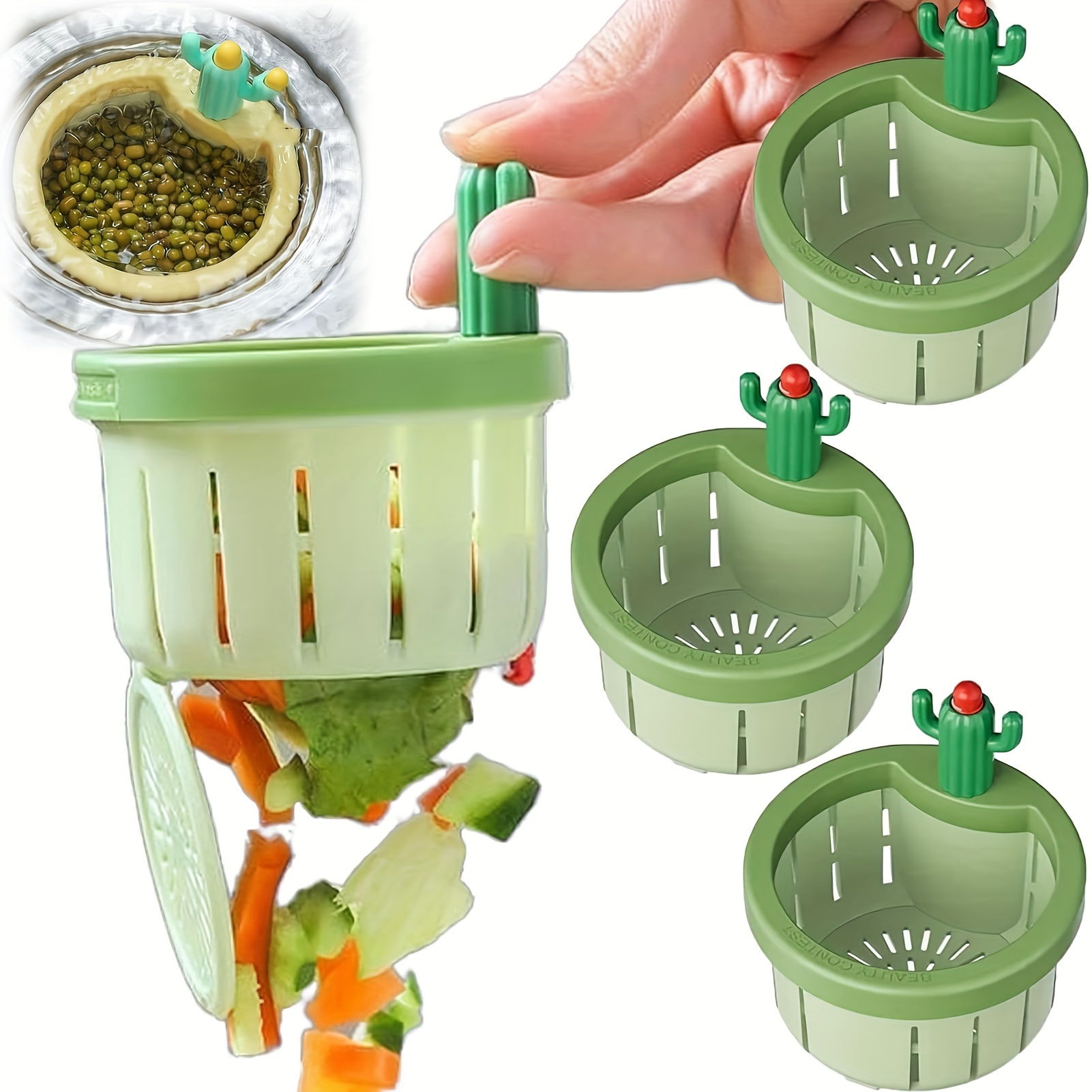 

Cactus Kitchen Sink Drain Strainer, Press Automatic Dumping Basket, Multi-functional Home Use Cactus Sink Draining Basket Filter Net Lifting Basket, Kitchen Waste Collector Filte