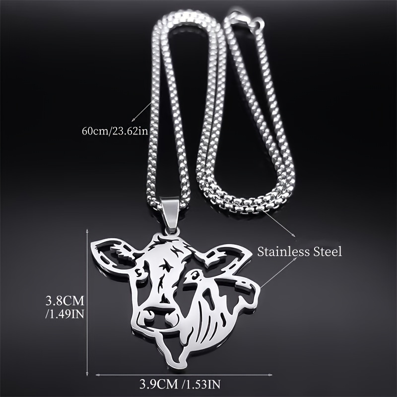 E-shop 1 Neuer Hollow Hip Hop Stierkopf Anhänger Halskette für Damen Herren, Edelstahl Tier Stier Schmuck Halskette