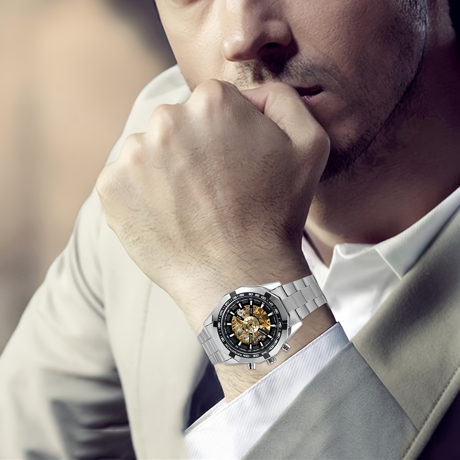 reloj hombre cuerda automática acero inoxidable pulsera Temu