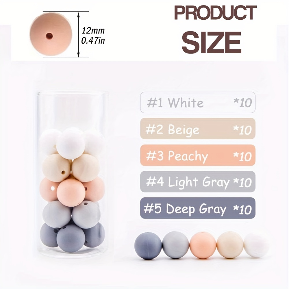 Image of 50pcs Silicone Beads, 12/15mm Silicone Beads In Bulk Color Round Silicone Beads For Keychain Pen Bracelet Necklace Jewelry Diy Handicrafts