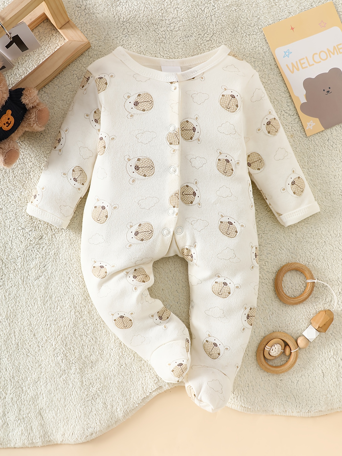 8pcs Newborn Baby Set with Hat and Bib, Cartoon Pattern