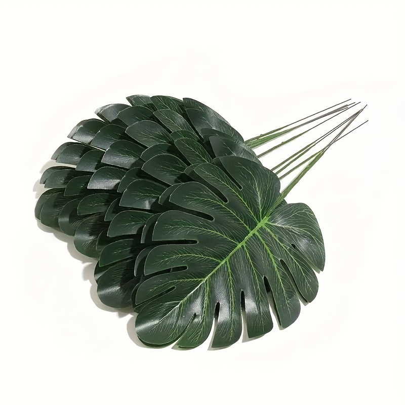 Image of 10 Green Artificial Monstera Leaves - Perfect For Hawaiian Parties, Birthday Parties, And Home Decor | Palm Leaves Suitable For Table Centerpieces And Room Accents