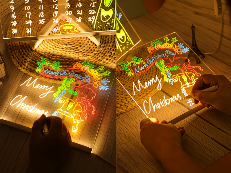 1pc usb-powered led light-up drawing board with stand - birthday party decorations, message board, drawing board, usb-powered led lighting for home, office, classroom, birthday party decor - no batteries needed, portable desk organizer gift for artists & students, office desk accessory,   design, button control operation, light up cake topper, lamp for bedroom, night light Product details 9