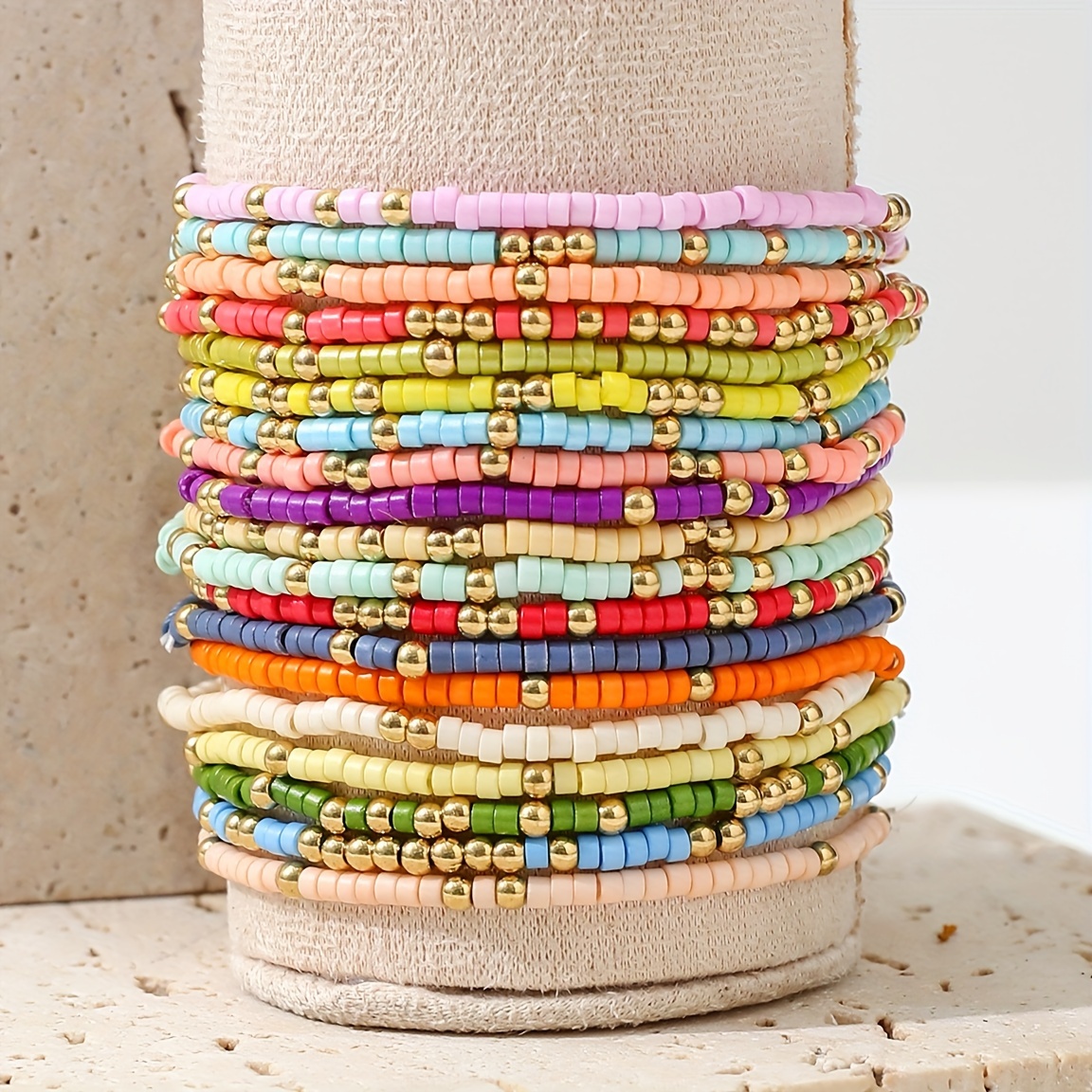 Versatile 19 Piece Beaded Bracelet Set, Mixed Glass and Plastic Beads