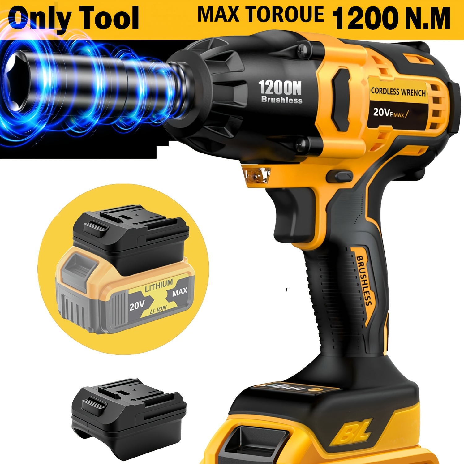 TEMU 20v Cordless Impact Wrench 3300rpm Brushless Motor, Variable Speed Control, Ideal For Auto Repair, Car, Home Upgrades, Professional ,
