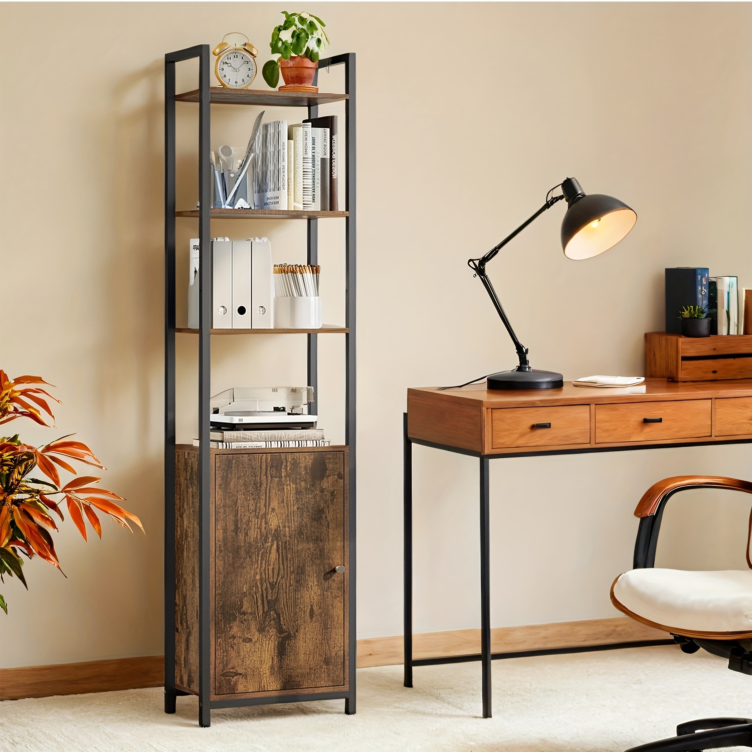 TEMU 6-tier Bookcase, Tall Bookshelf With Door, Adjustable Shelves, Living Room Bedroom