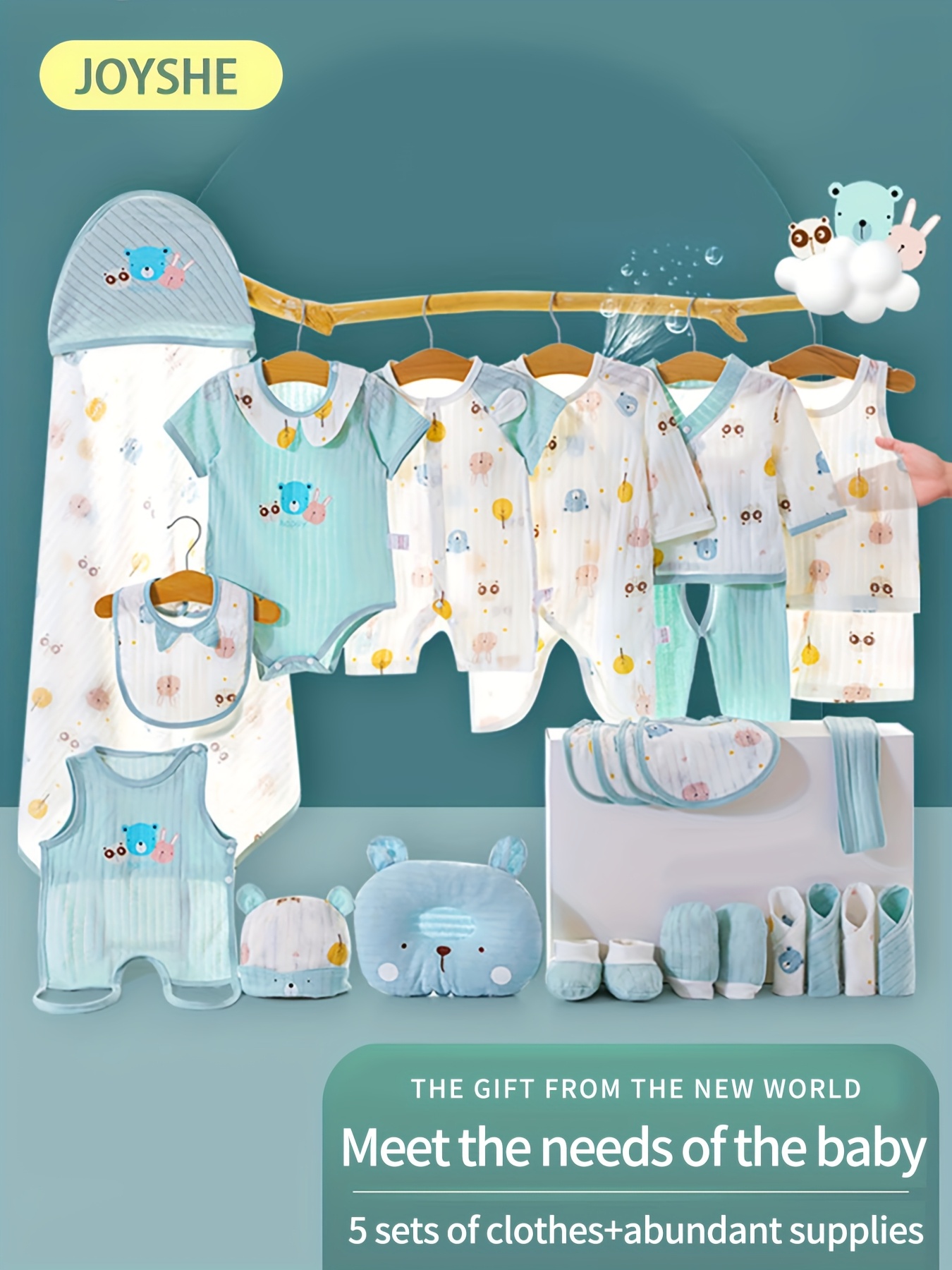 Baby Boy Clothes + Newborn Daily Necessities Complete Set, Total 27pcs, 5 Sets Of Clothes + Hat + Bib + Pillow + Hand And Foot Covers + Bibs, Baby Items, Baby Full Moon Summer Long Sleeve Suit, Baby Romper, Local Warehouse, Baby Shower Gifts, Perfect for Outdoor - Image 2