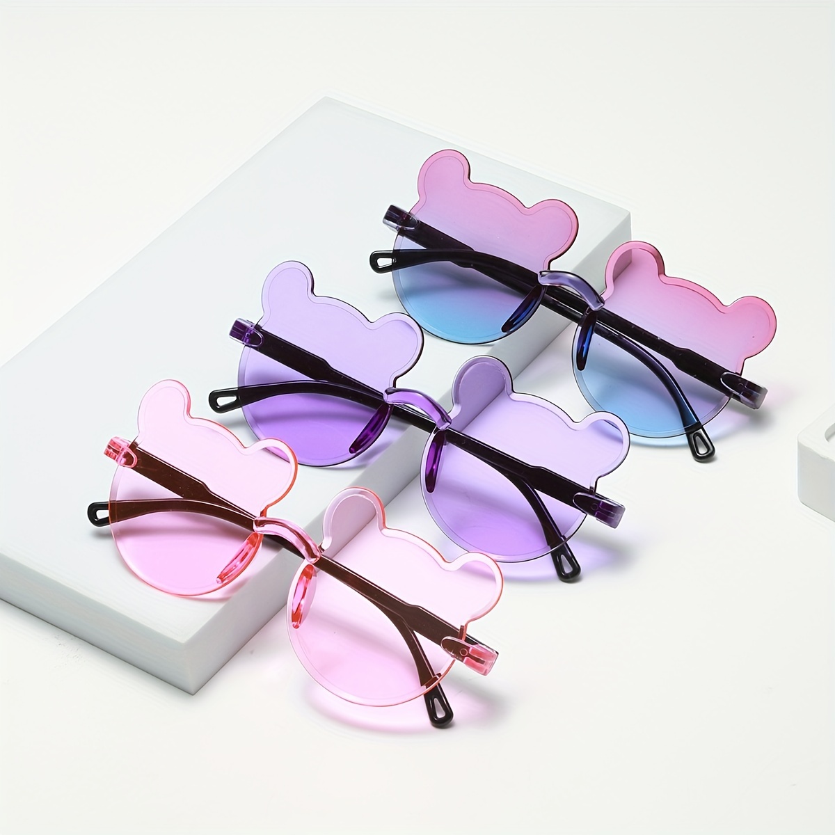 

3pcs Cute Bear Cartoon Rimless Fashion Glasses Set - Gradient Lens, Hiking &