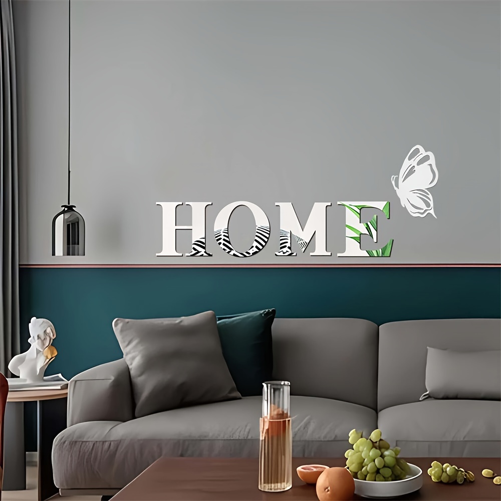 TEMU 1 Set, Home Home Slogan Acrylic Three-dimensional Mirror Wall Stickers Entrance Doorway Decorations English Letter Mirror Wall Stickers Three-dimensional Acrylic Living Room Creative Diy