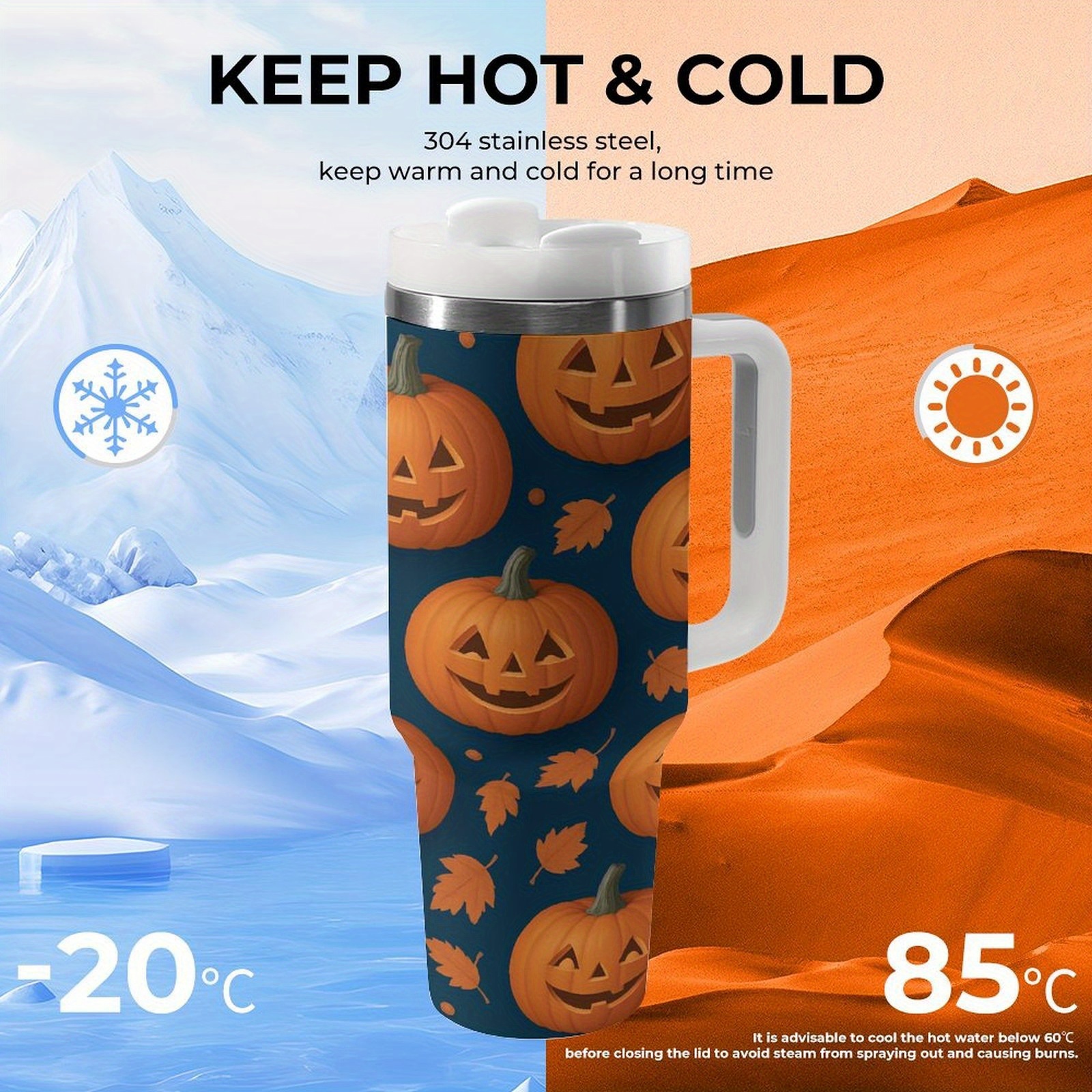 halloween motyw ziemniaków projektowany 40oz kubek ze stali nierdzewnej z słomką i uchwytem, modny duży izolowany kubek wody, 40oz kubek podróżny kubek kawy kubek samochodowy do codziennego użytku prezent domowy samochód na zewnątrz podróże sport fitness siłownia biuro