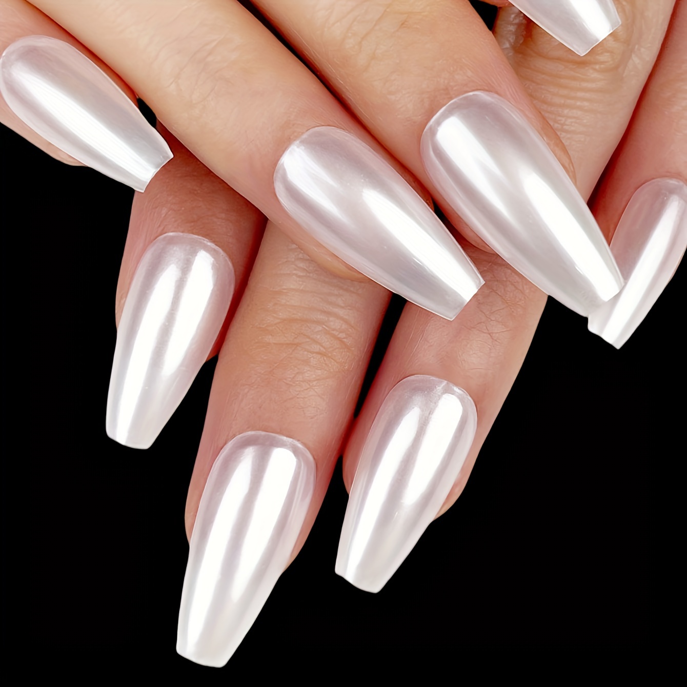 

28 Long Trapezoidal Silvery Pearl Tips & 1 Polishing Strip & 1 Jelly Glue, A Simple Solid Color For Outfits.