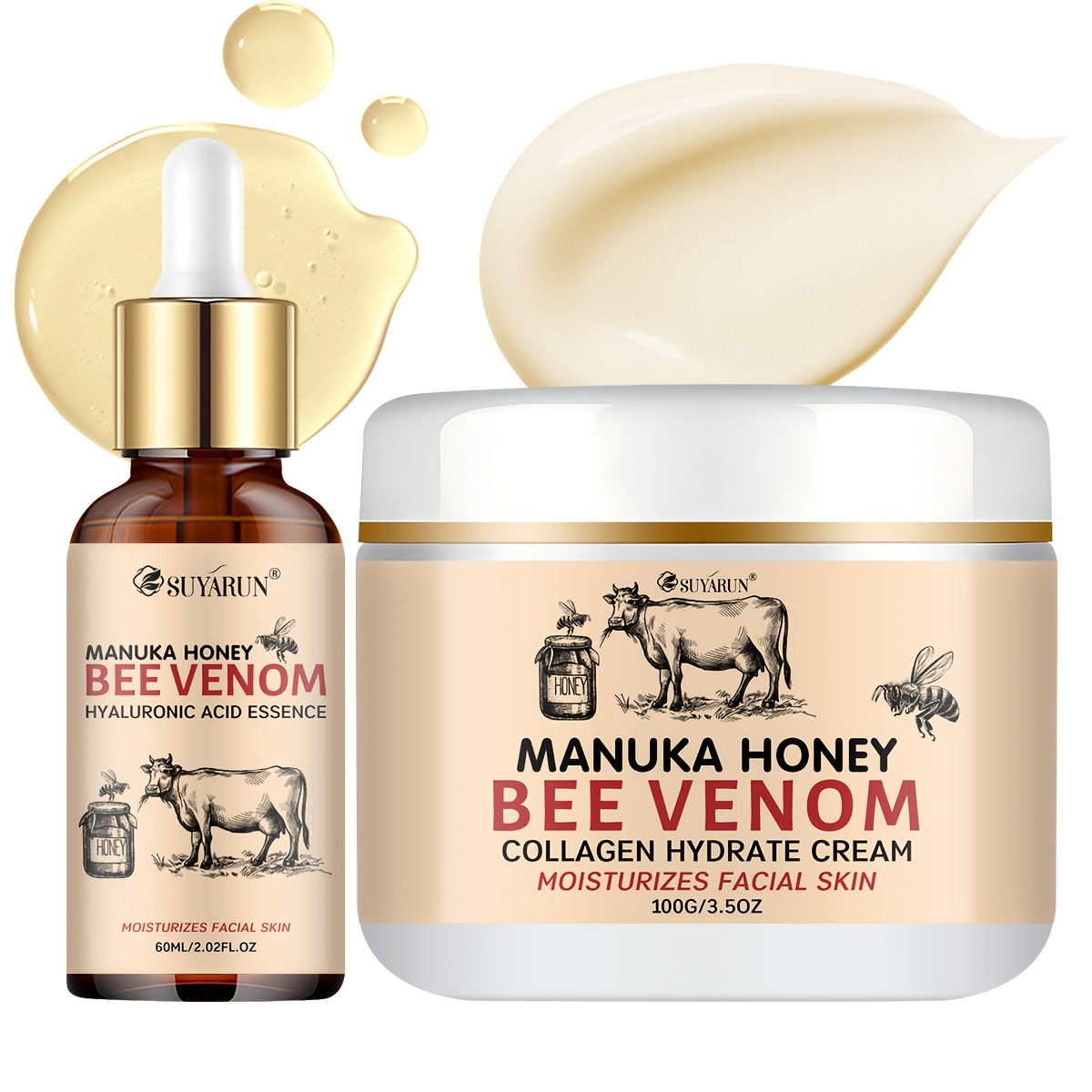 Image of Suyarun Bee Venom Butter-texture Facial Moisturizing Set, Enriched With Retinol, Ceramide And Collagen To Boost And , Delivers 72h Hydration, Friendly To . Korean-style Facial Skincare.