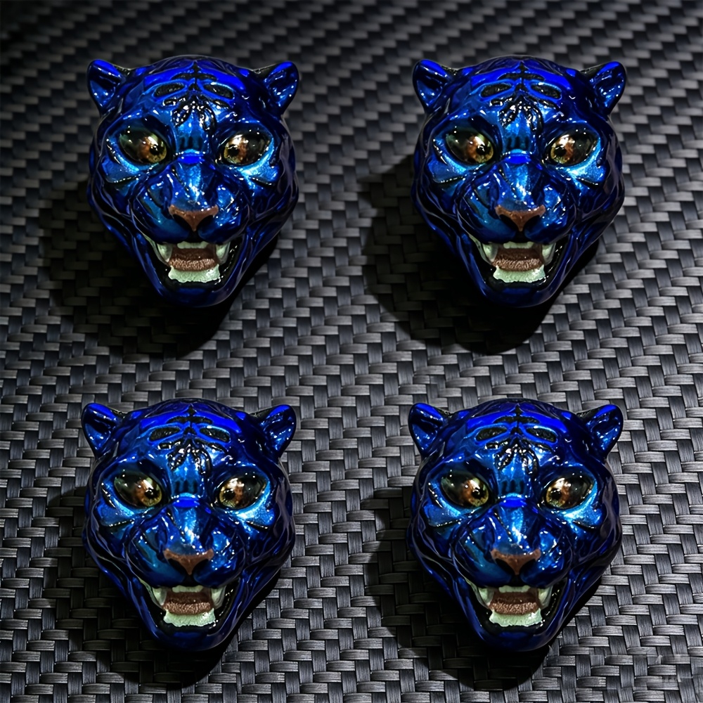 TEMU de válvula de neumático con diseño 3D de cabeza de tigre y leopardo, 4 piezas, tapas de resistencia para válvulas de aire de ruedas, cubiertas
