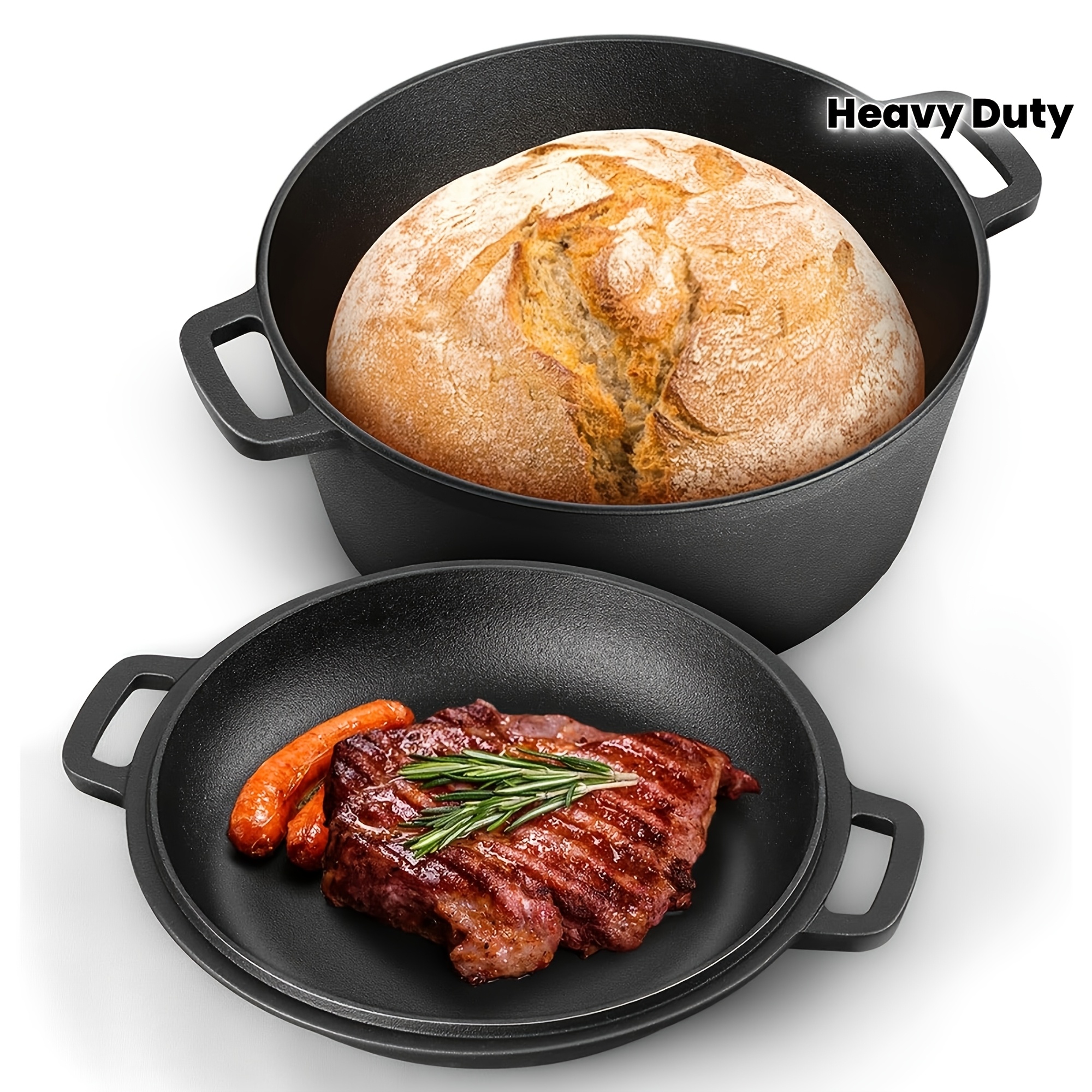TEMU 5.2l Heavy-duty Cast Iron Dutch Oven And Set With Lid