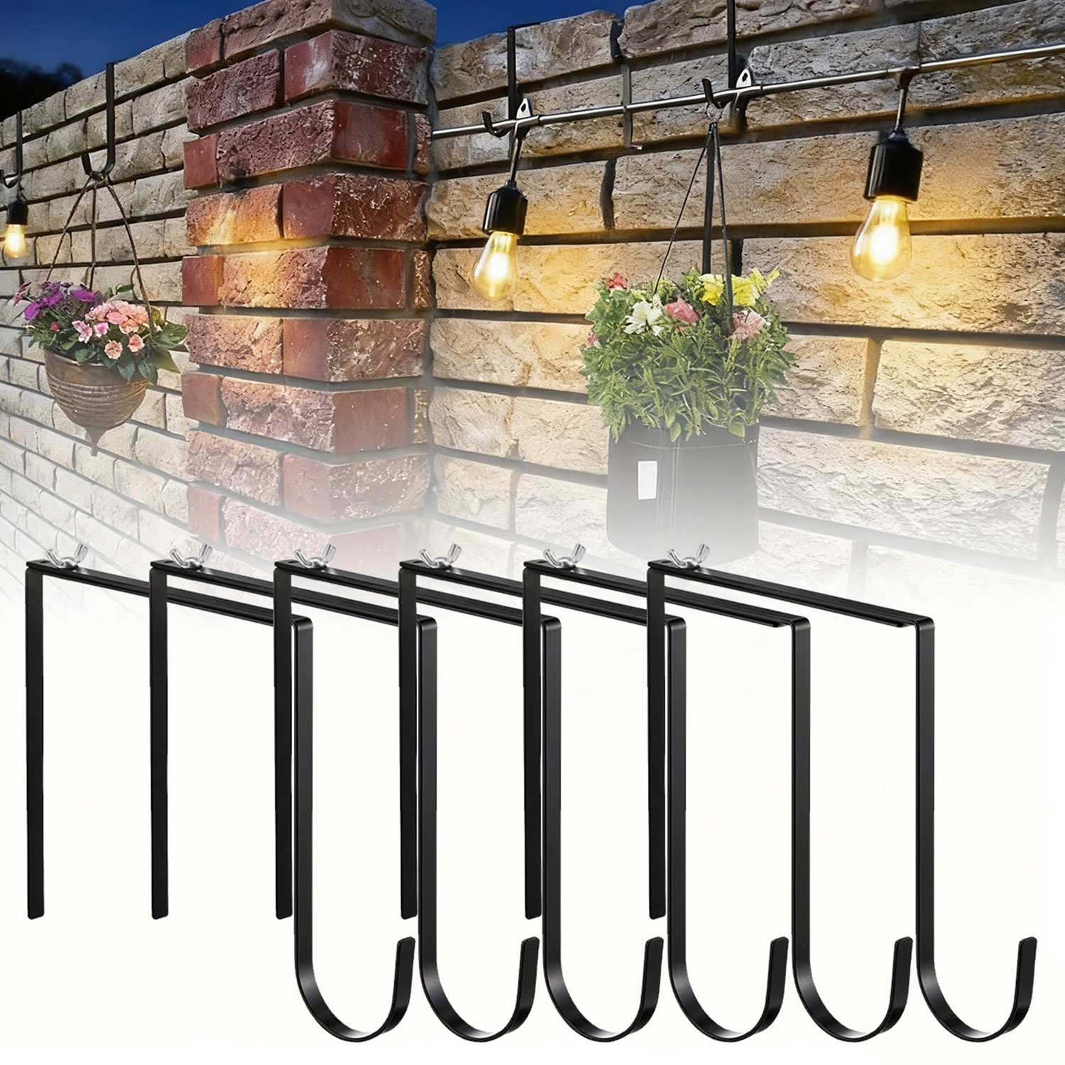 E-shop Verstellbare Lichterkettenhaken für den Außenbereich für 6-11 Zoll Beton Ziegelmauer und Zäune, 6 Stück Metall Lichterketten Aufhänger ohne
