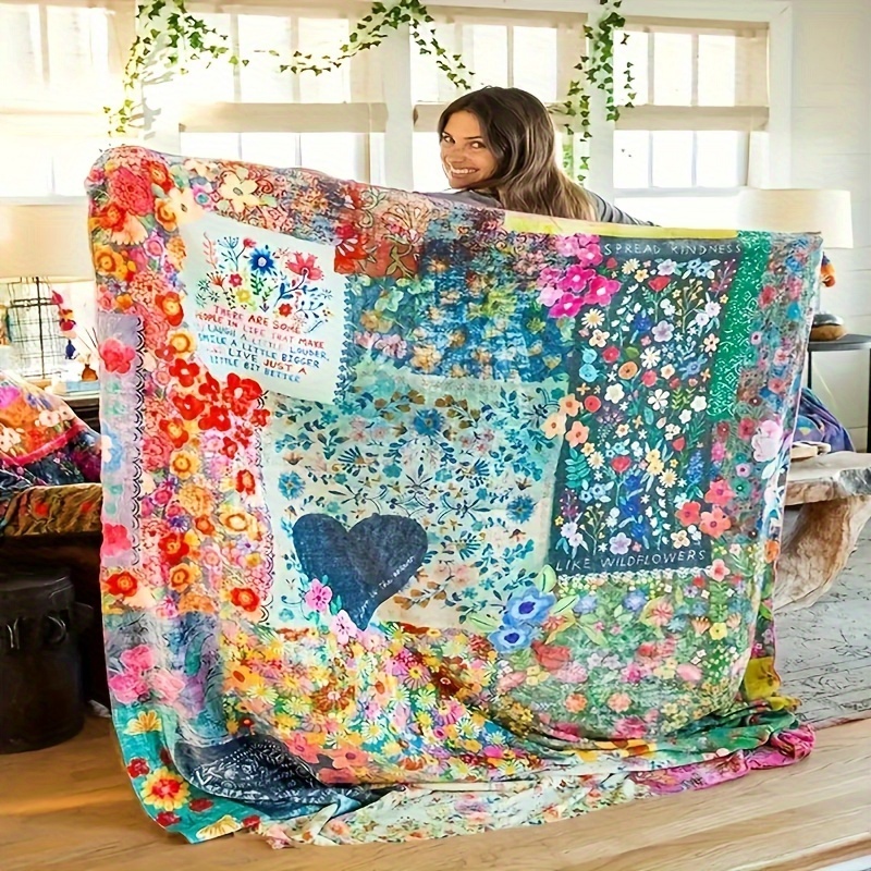 

1pc Floral Art Blanket, Warm And Comfortable, Suitable For Camping, Bedroom Printed Flannel Blanket, Super Soft And Comfortable Travel Gift Blanket