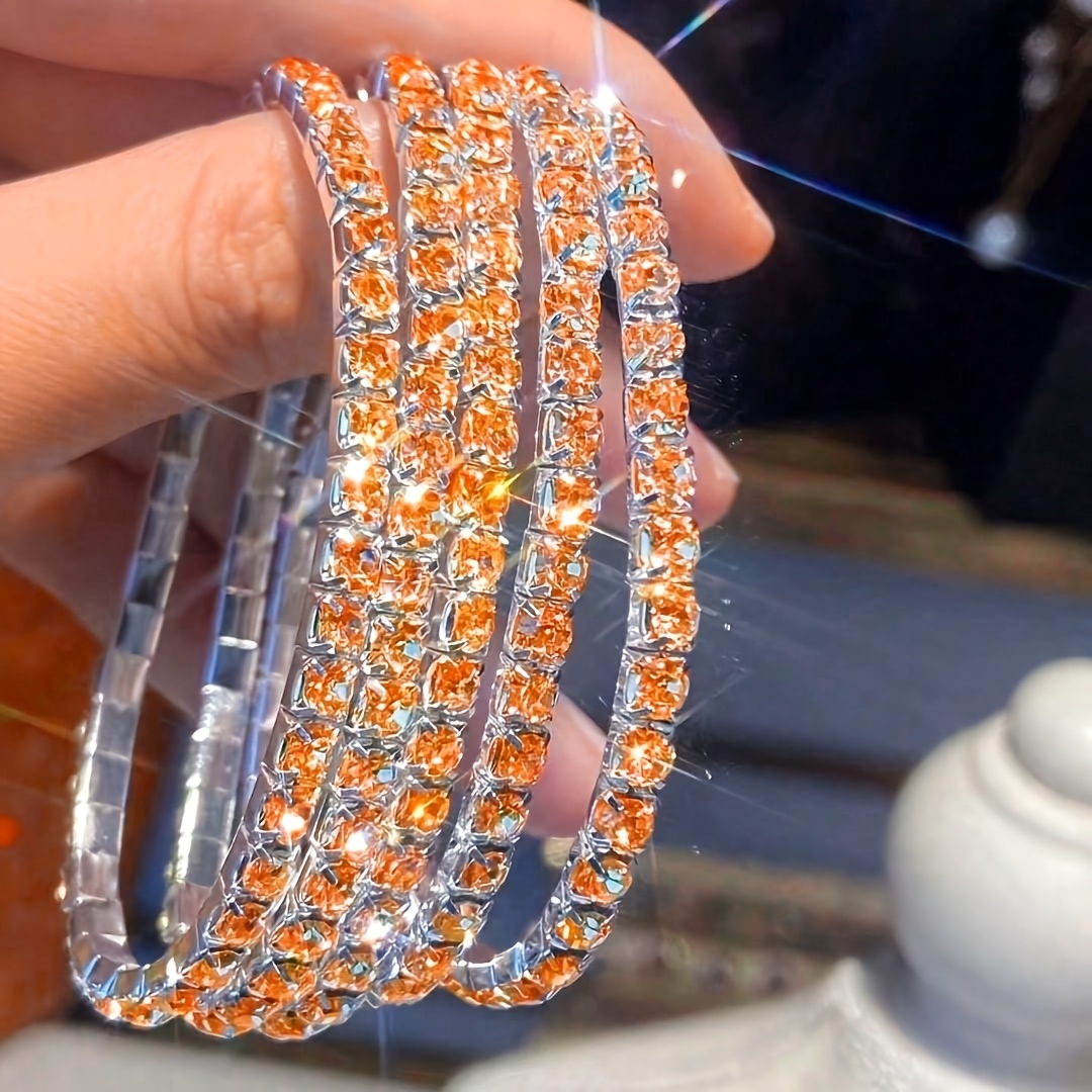 TEMU 5 Sparkling Rhinestone Elastic Bracelets In A , Adjustable And Perfect As A Delicate Gift For Women