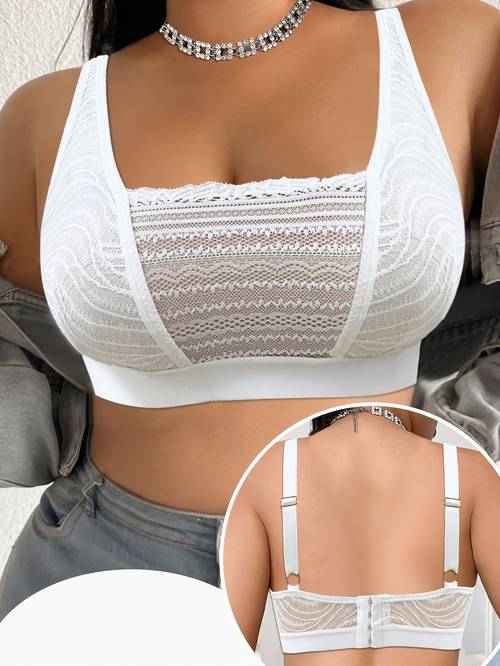 lace panel plus size womens bra wireless casual comfortable bustier backless design thin