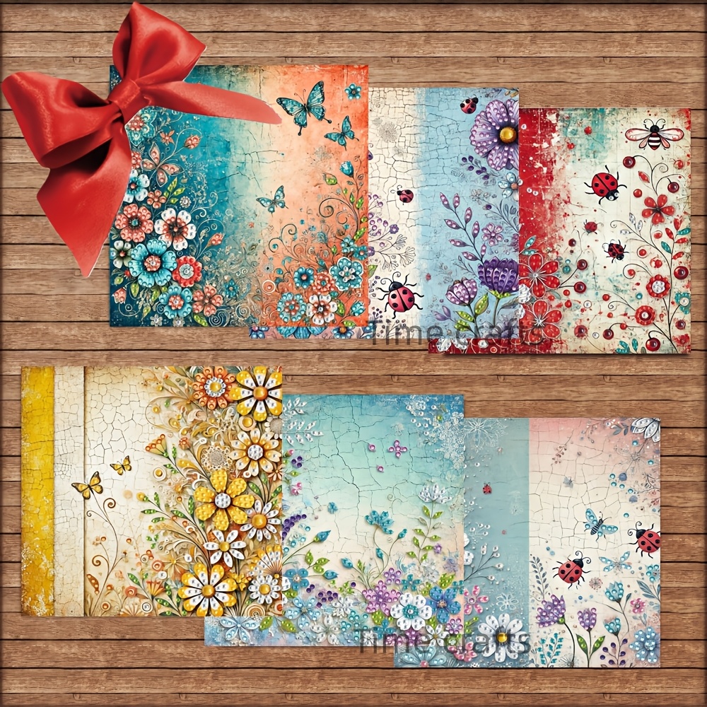 TEMU 6pcs Diamond Painting Greeting Card & Envelope Set With Round Crystal Rhinestone Diy Craft Suitable For , Floral Postcard Making With 6 Pre-made