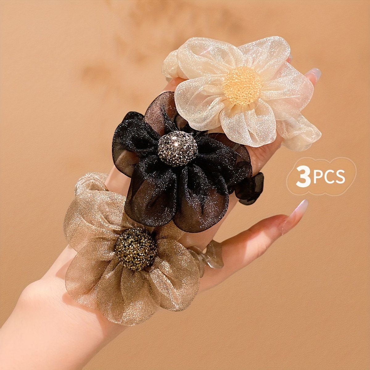 

Lemon Love 3-pack Cute Floral Hair Scrunchies For Women, Hair Ties, Mixed Color Polyester Ponytail Holders For 15+