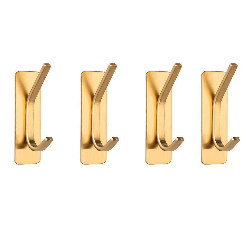 TEMU 2/4pcs Golden Stainless Steel Towel Hooks, Adhesive Hooks, Wall-mounted No-drill Bath Towel Hooks, Coat Hooks, Bathroom Hardware Accessories,