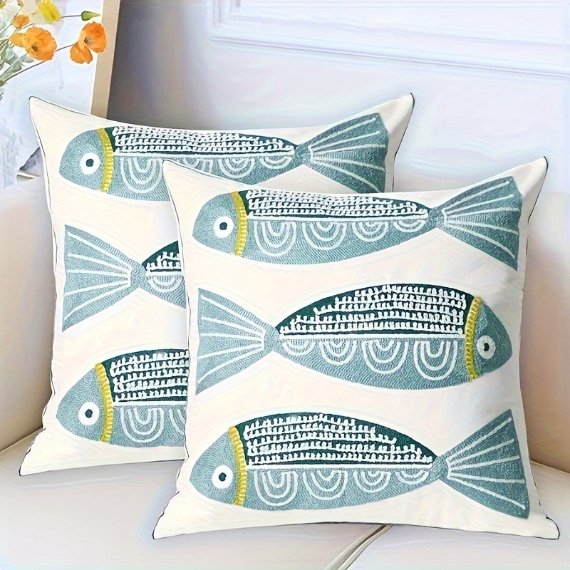 

2pcs Fish Printed Short Plush Single Sided Throw Pillow Covers For Home Sofa Bed And Chair 18x18 Inch