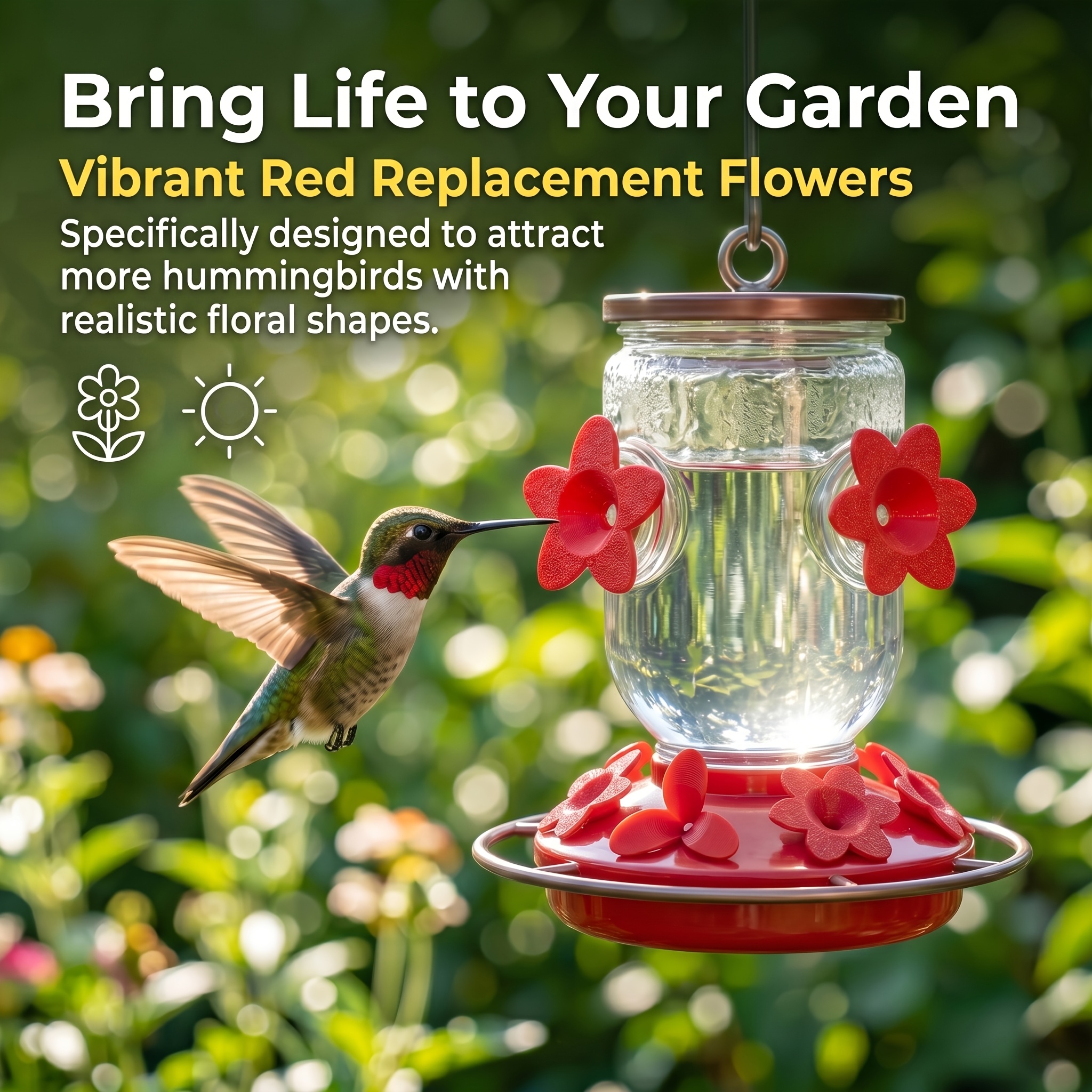 Temu – TEMU 4pcs Hummingbird Feeder Replacement Flowers With & Yellow Feeders – Fit Suitable For Backyard Bird Feeders, Easy To Assemble/dissassemble &
