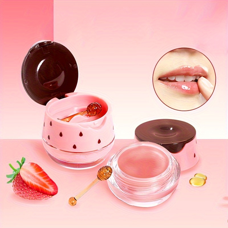 

Strawberry Lip Mask With Brush, Moisturizing & Hydrating, Tinted Lip Balm For Soft And Smooth Lips, Solid Lip Gloss, Portable Lip Care With Hidden Brush Design, Nightly Use