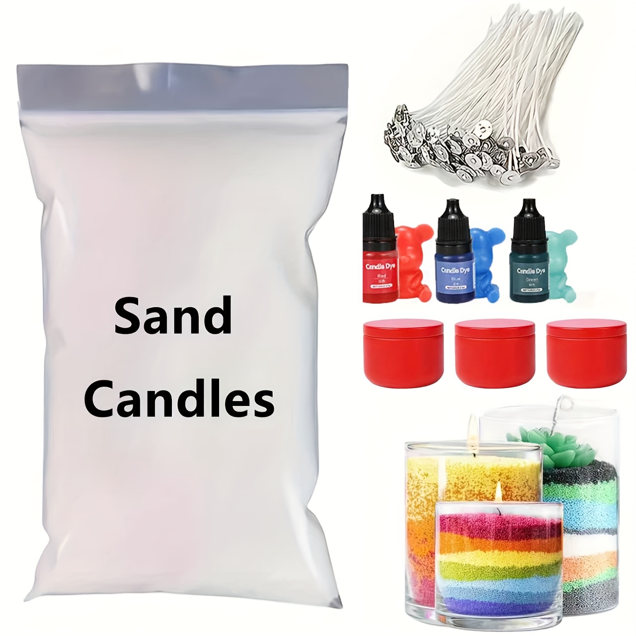 1700/1000/500g Sand*-Herstellungs-Set, Sandwachs-Set, wiederverwendbares *-Sandwachs-Set mit 30 Dochten *glas, Perlenwachs-Füllung, 3-Farben-Färbemittel – Komplettset für DIY-*basteln