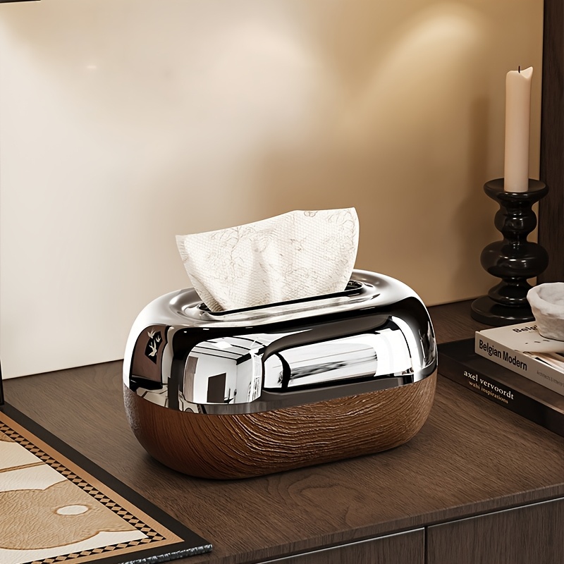 Image of Table And Drawer Storage, Vintage-style Spring Tissue Box, Wood Grain Modern Tissue Holder, High-end Restaurant Desktop Tissue Box, Office Storage And Organization