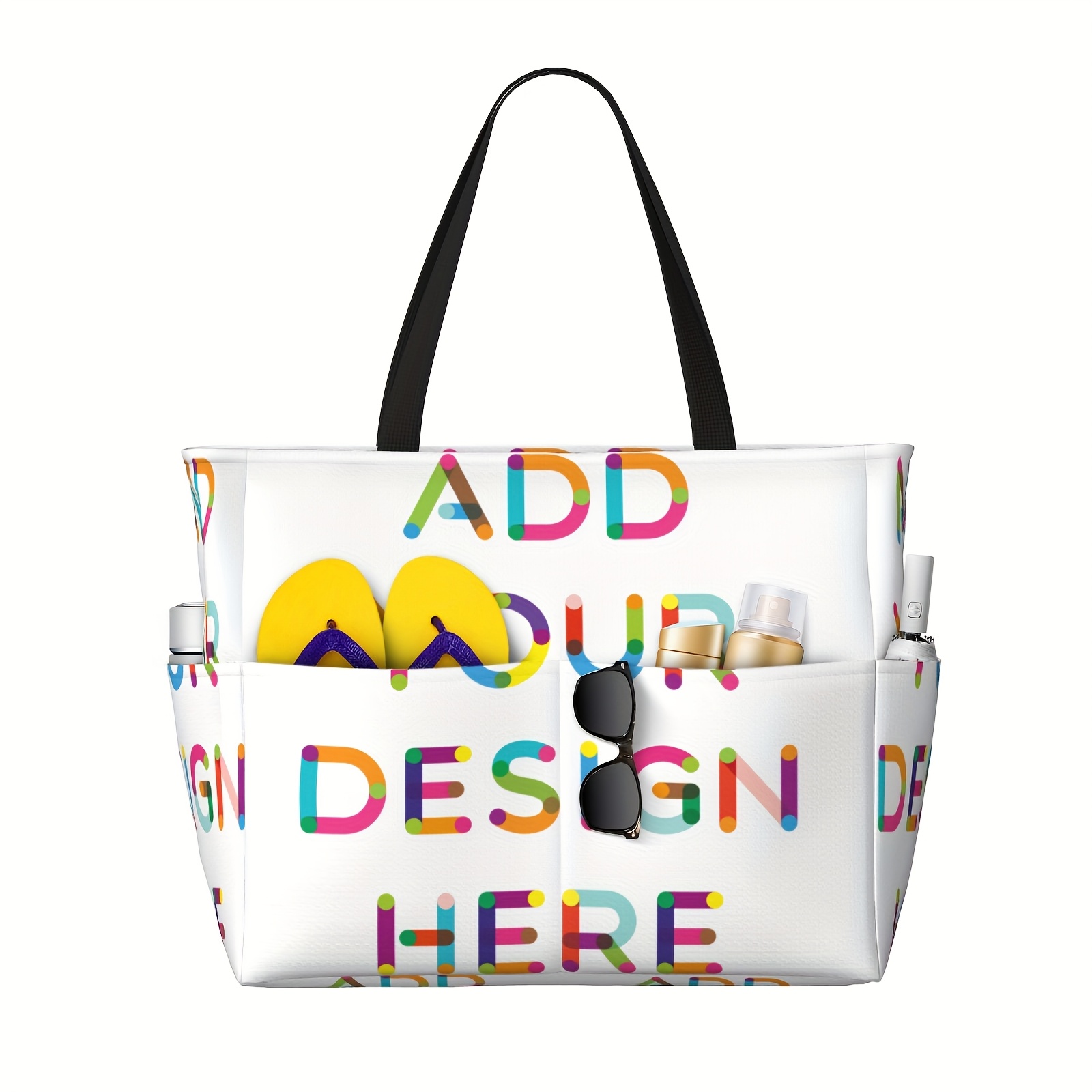 

Personalized Beach Bag Bag Add Your Photos Text Logo Customized Handbag With Zipper Large Beach Handbag And With 8 Pockets For Toys Pool Bag Beach Accessories