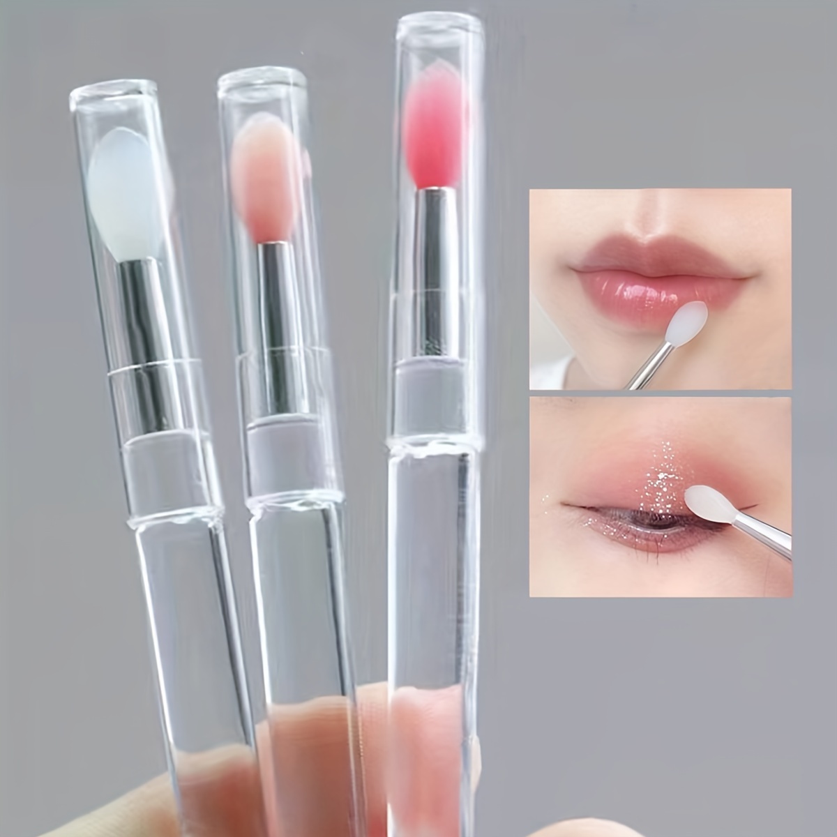 

3pcs Silicone Lip Makeup Brush With Dustproof Cap, Lipstick Stick Applicator, Suitable For Lip Gloss, Lip Mask, Eye Shadow, Lip Cream, Makeup Tools