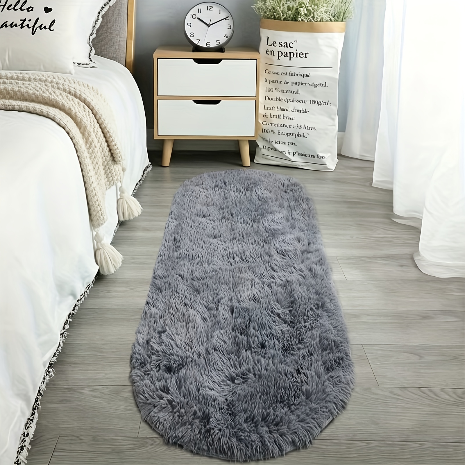 Image of 1 Piece Of Oval Skin-friendly Soft Bedside Rug, Suitable For Bedroom Bedside, In Multiple Colors And Sizes, Comfortable , Christmas Gift Style