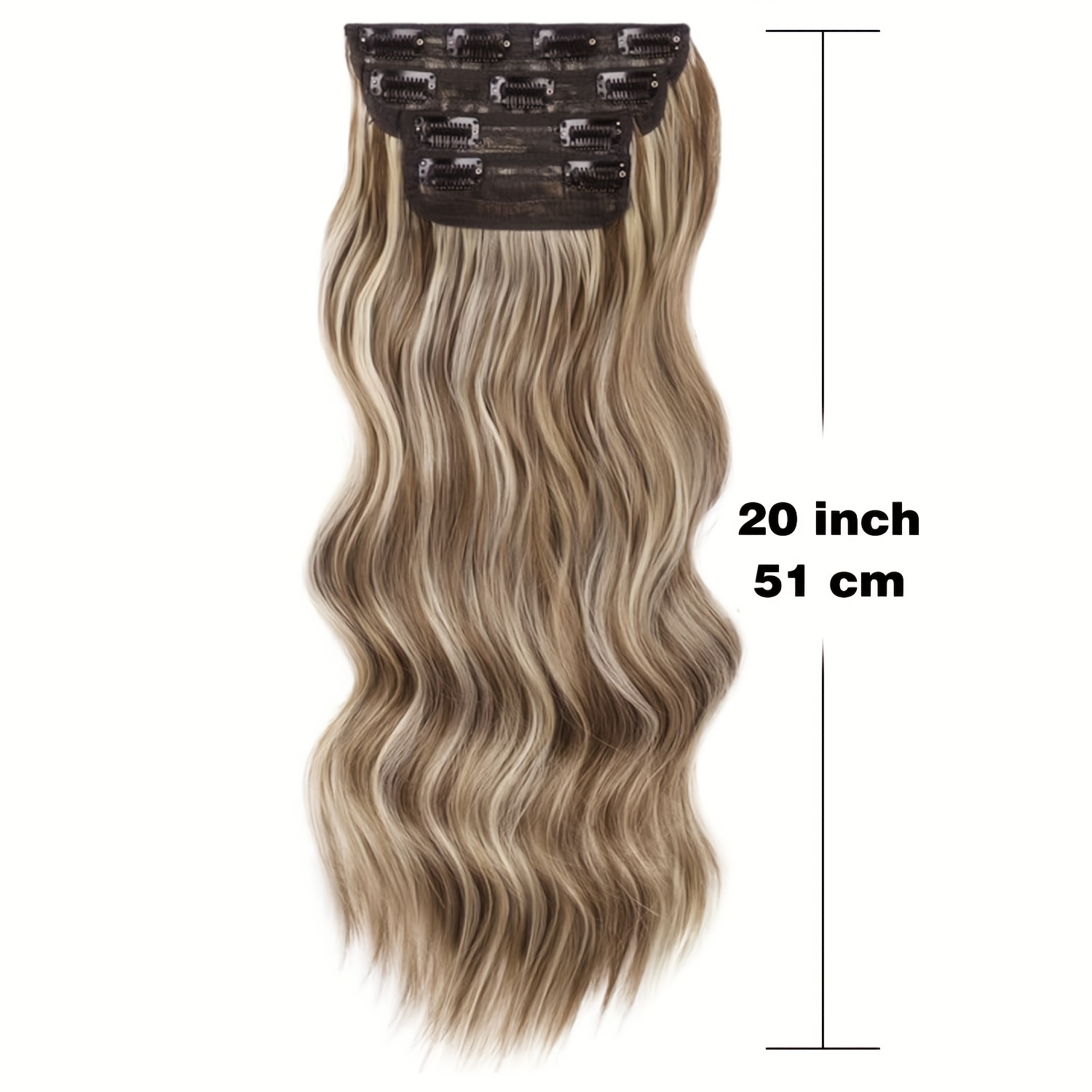 4pcs clip in hair extensions 20 inch long wavy synthetic hair chocolate brown with blonde highlights   resistant clip in extensions for women adds volume dimension   hair types   dimensional hairpieces naturallooking hairpieces   hairpieces beauty enthusiasts details 1