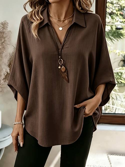 item picture plus size large size womens solid color fashionable lapel half sleeve elegant top shirt