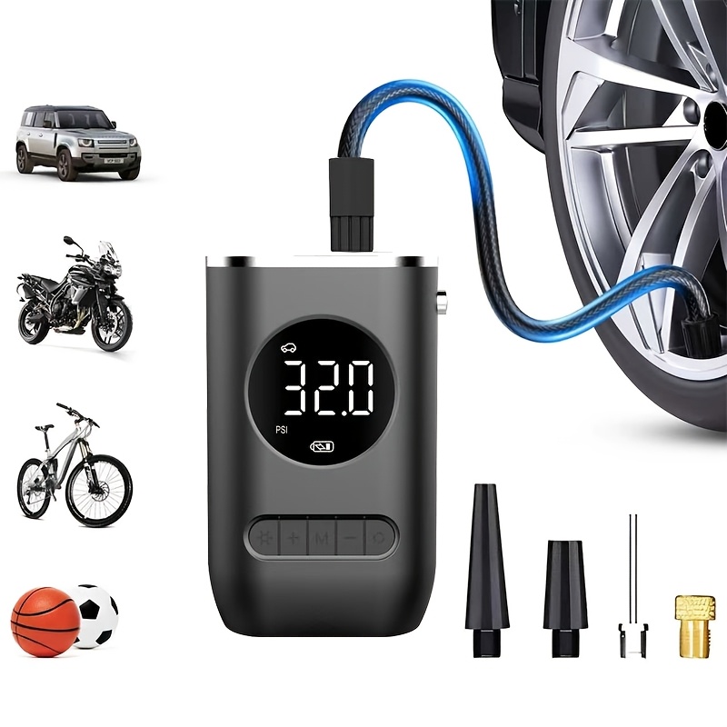 TEMU 1pc Portable Cordless Tire Inflator Air Compressor - 150psi Electric Air Pump With, Usb- Lithium Battery, Usb- Wireless Handheld For Cars,, Tires, Sports Equipment (for All)