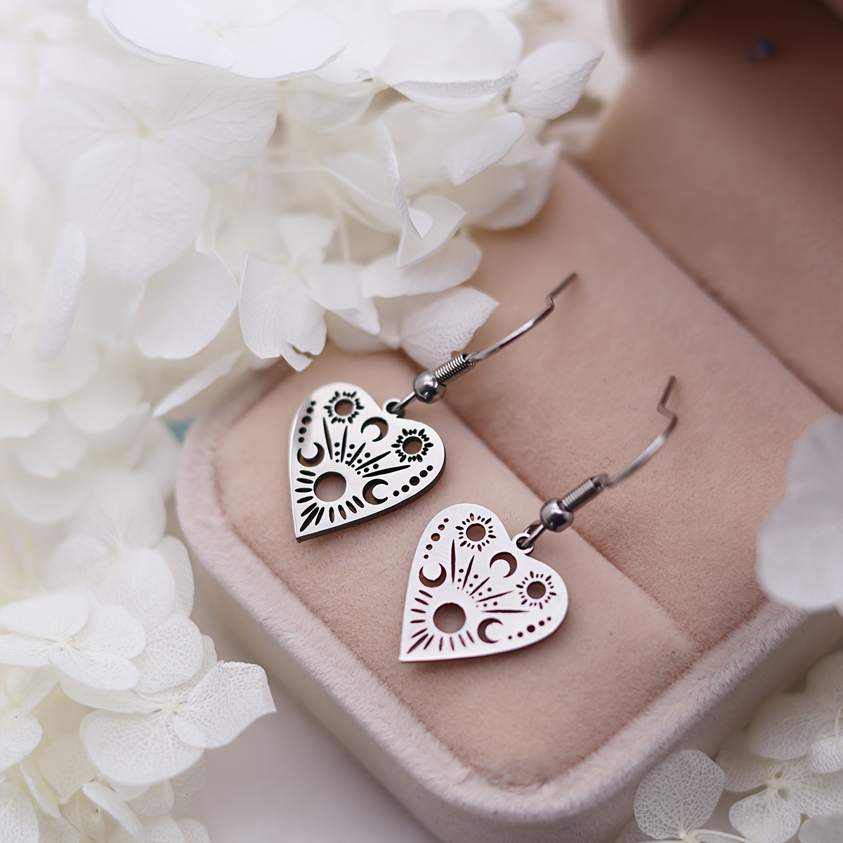 Image of Stainless Steel Love Hollow Star Moon Earrings For Women 's Earrings Gifts Jewelry Gifts