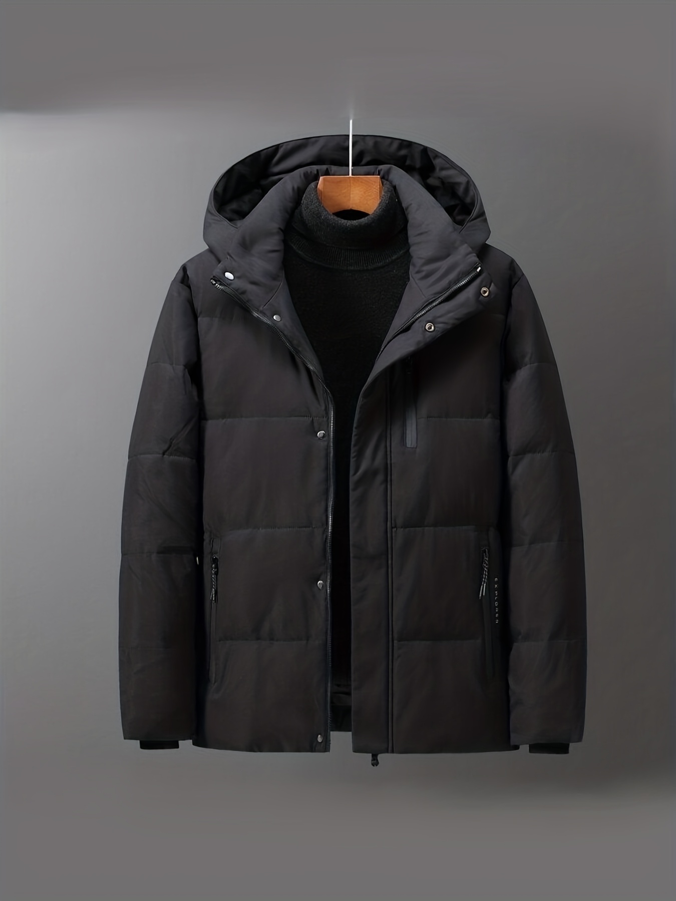 Jennine.wang Men's Hooded Warm Down Jacket, Multi Pocket Design