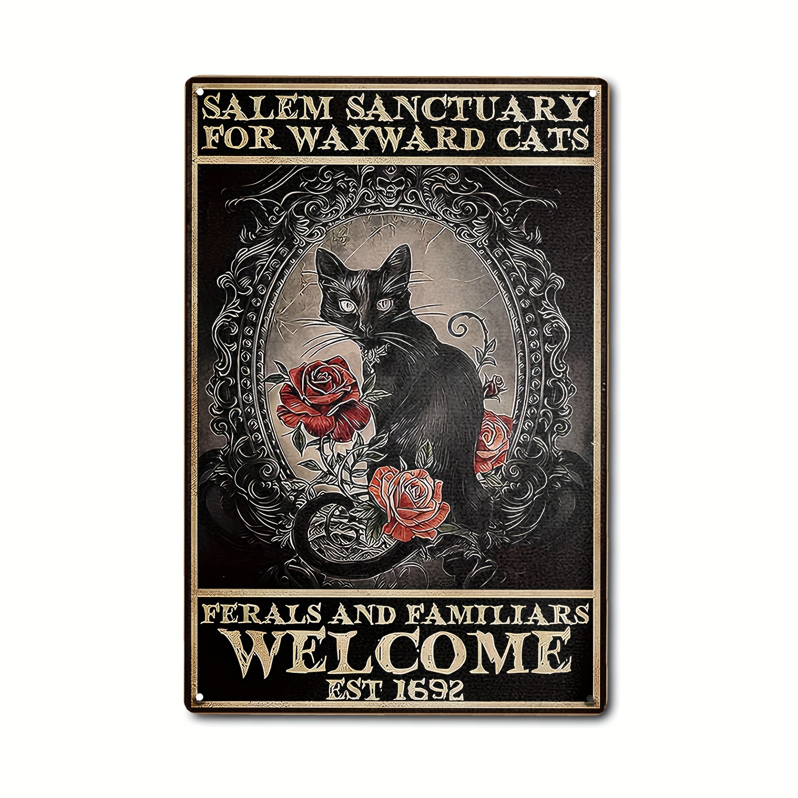 

1pc - Halloween Themed Retro Salem Black Cat Aluminum Wall Plaque (12x8 Inch), Easy To Hang Wall Art, Multi-purpose Decoration For Indoor And Outdoor Use