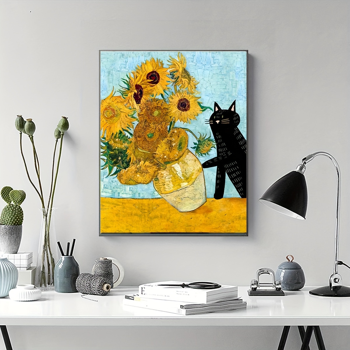 

Black Cat Sunflower Vase Art Diy Paint By Numbers Kit For Adults, Canvas Material Painting Set For Home Decor