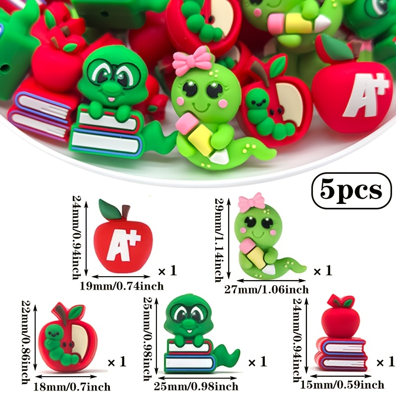 TEMU 5pcs Silicone Beads, Teacher's Day 3d Three-dimensional And Book-shaped Loose Spacer Beads, Suitable For Diy Handmade Jewelry Making, Daily