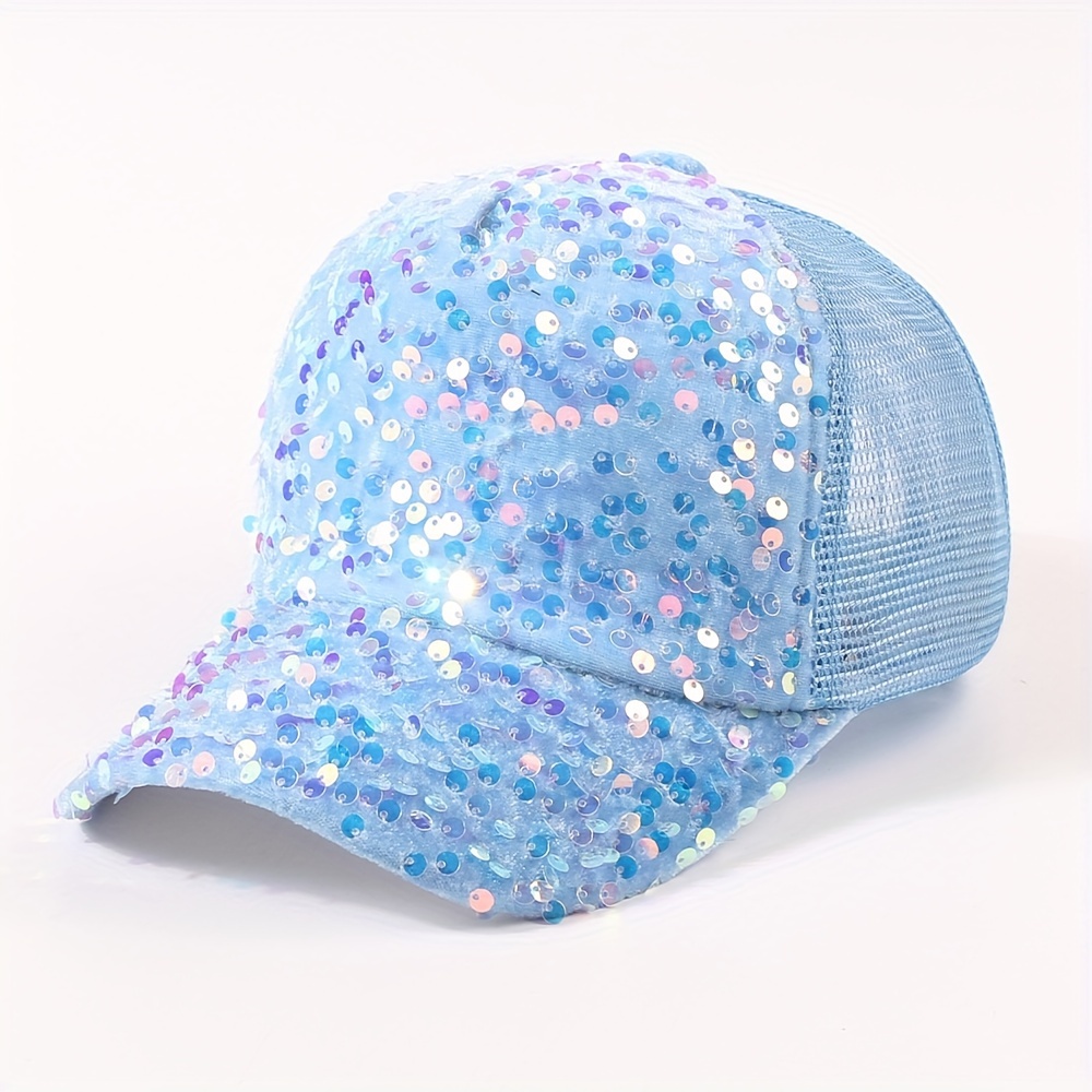 1 Women's Fashion Sequin Mesh Baseball Cap, Casual Versatile Party Gathering Duckbill Cap