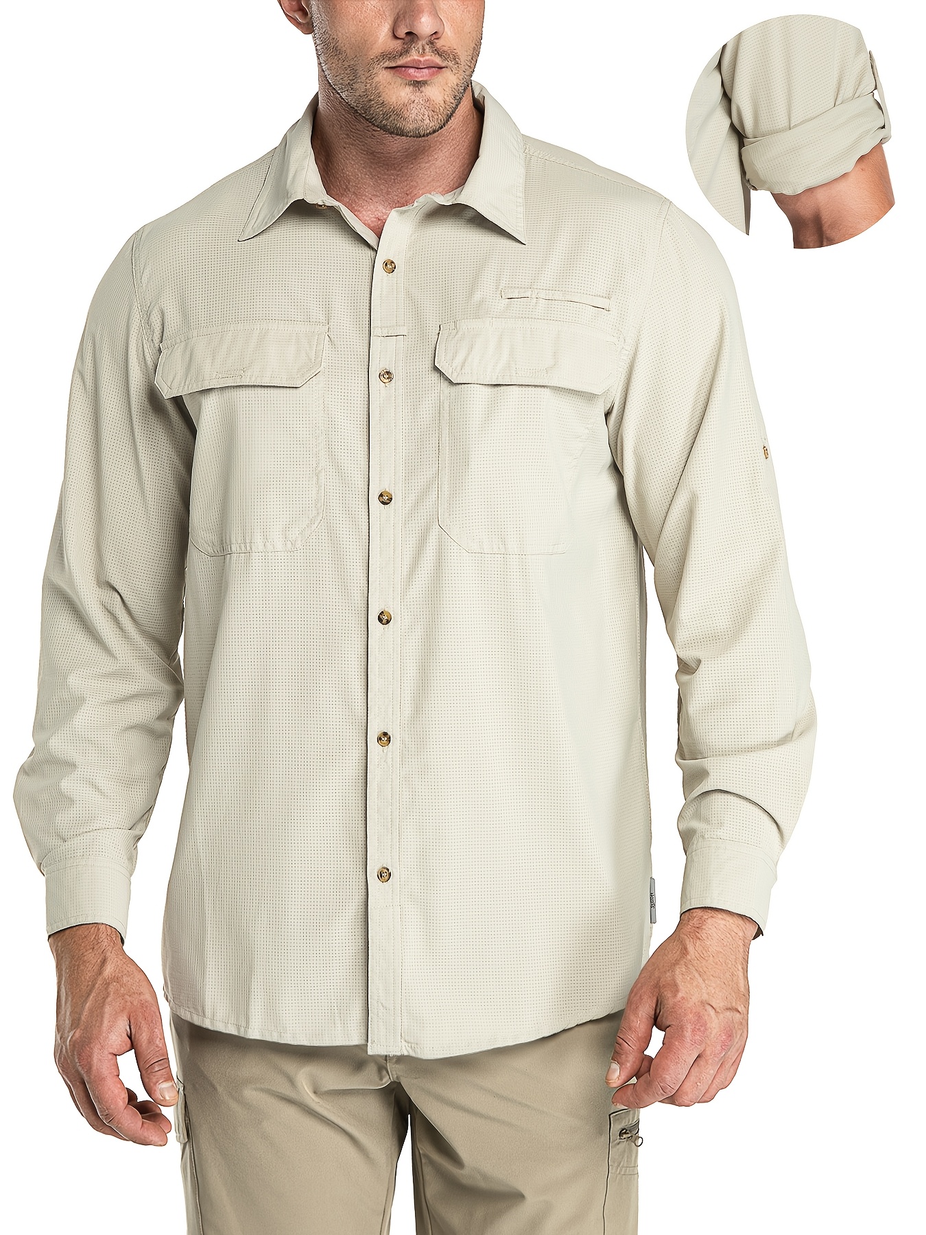 33 000ft mens quick dry athletic shirt with built in glasses cloth adjustable long semi sleeves moisture wicking button flap pockets convertible gym outdoor travel shirt for running fishing hiking machine washable   shirts gym apparel   front design breathable fabric durable casual wear