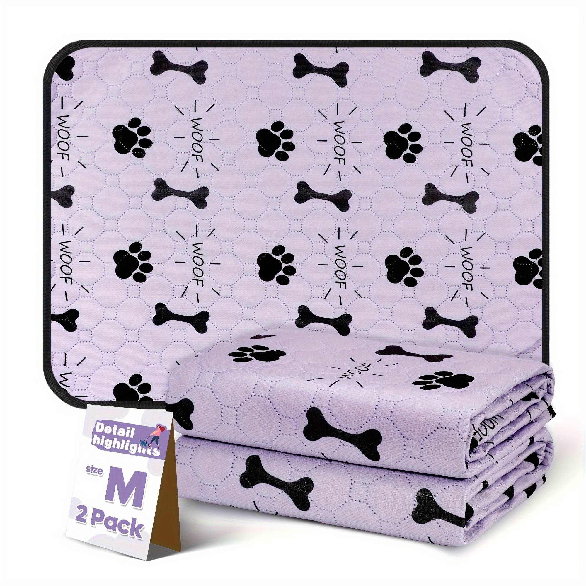 TEMU Purple Paw Print Pattern, Washable, Reusable Pet Pads, Pet Training Pads, Home Pads. Absorbent, Quick-drying, Leak-proof, Non-slip, Suitable For