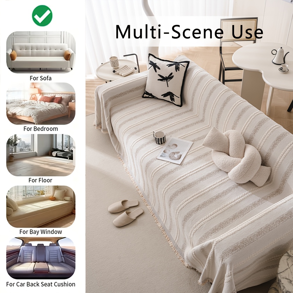1pc High-GSM Wabi-Sabi Style Twisted Rope Texture Sofa Cover, Textured Full-Coverage Non-Slip Sofa Scarf, Cream-Style Furniture Protector